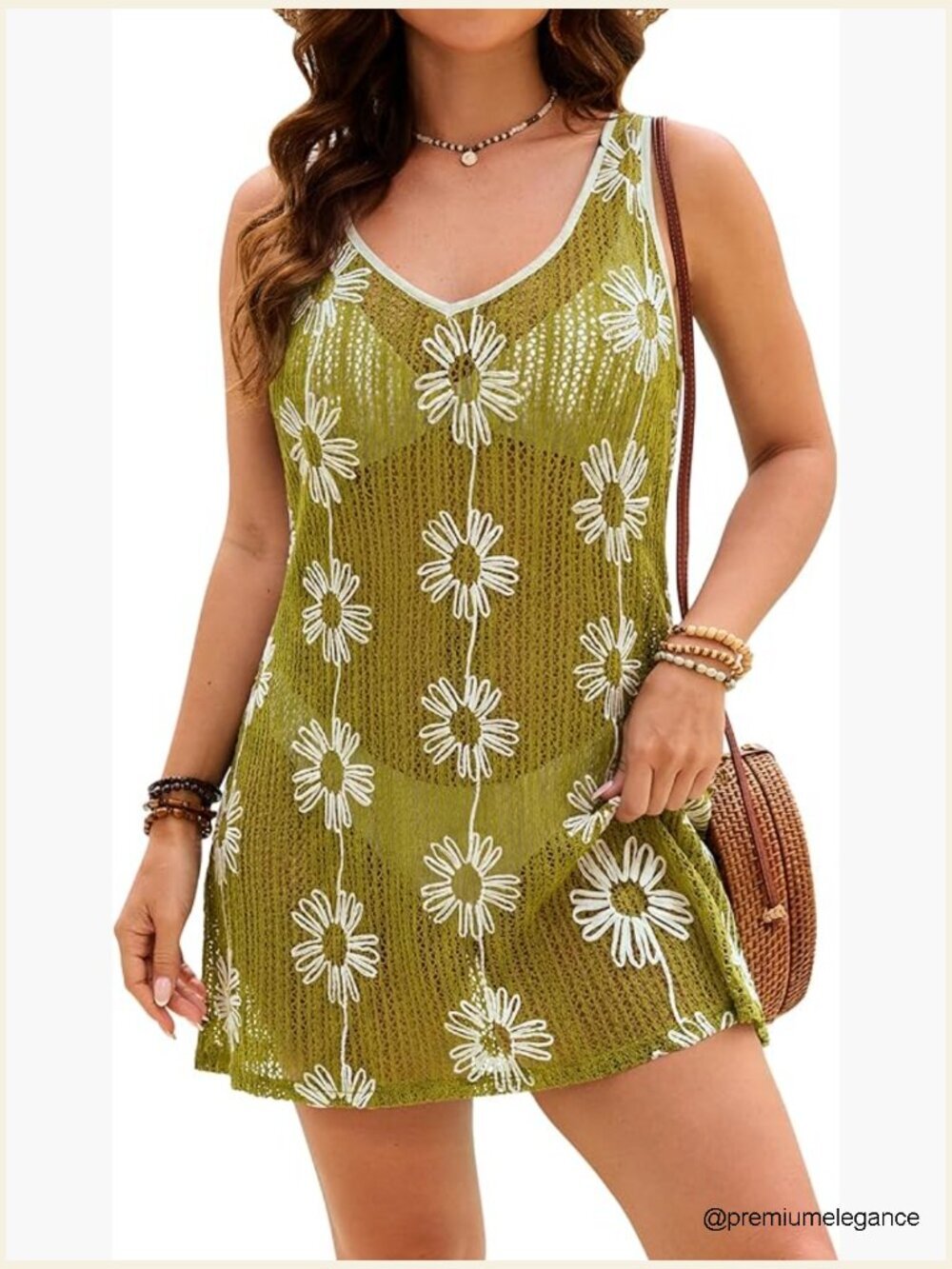 Crochet Knit Beach Swimsuit Cover Up Dress Sleeveless V-Neck